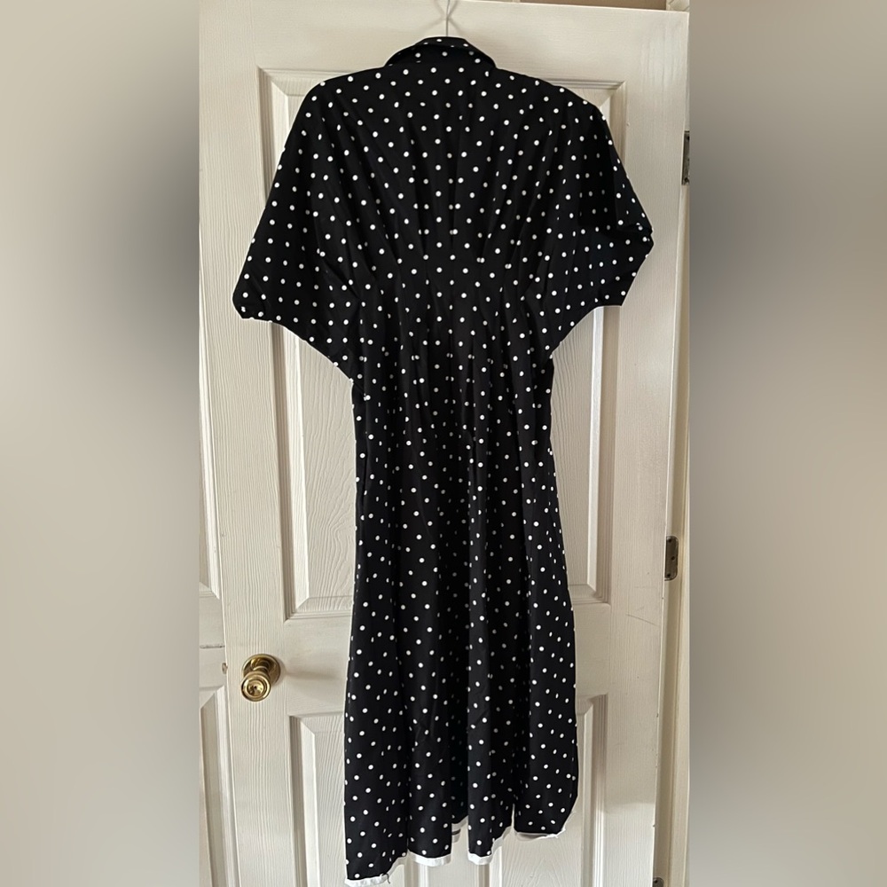 Anthropologie Polka Dot Black Maxi Dress with White Trim - Picture 2 of 2